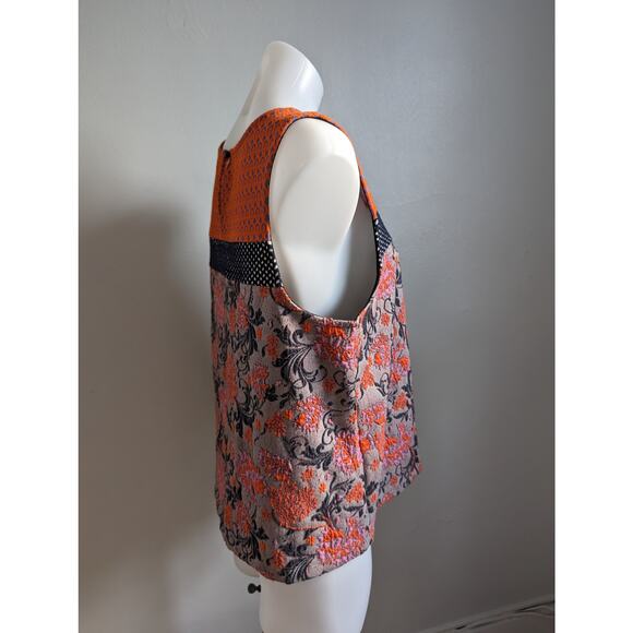Meadow Rue by Anthropologie Large Poppy Jacquard Tank Orange Black Sleeveless - Picture 13 of 16